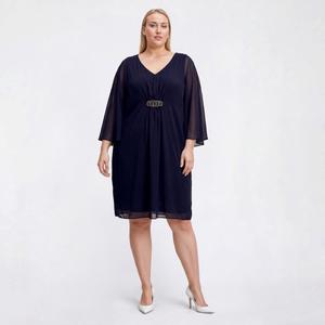 Plus Size Connected Apparel Sheer Sleeve V Neck Shift Dress